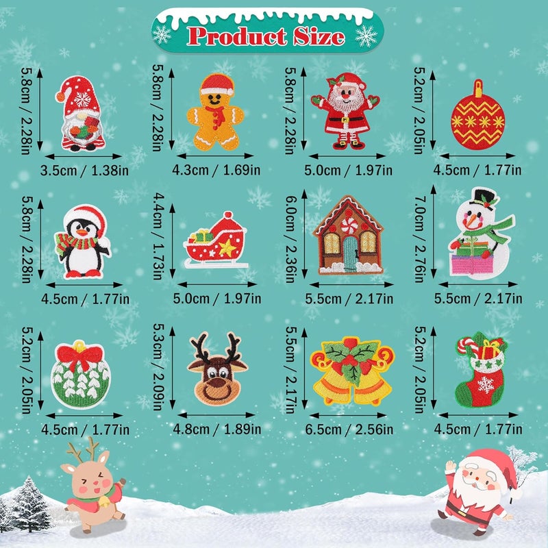 mortd 12 Pieces Christmas Iron On Patches, Santa Claus Deer Snowman Embroidered Patches, Christmas Patches Sew on Iron on Embroidered for Xmas DIY Craft Clothing Bags Decor Party Supplies - Image 2